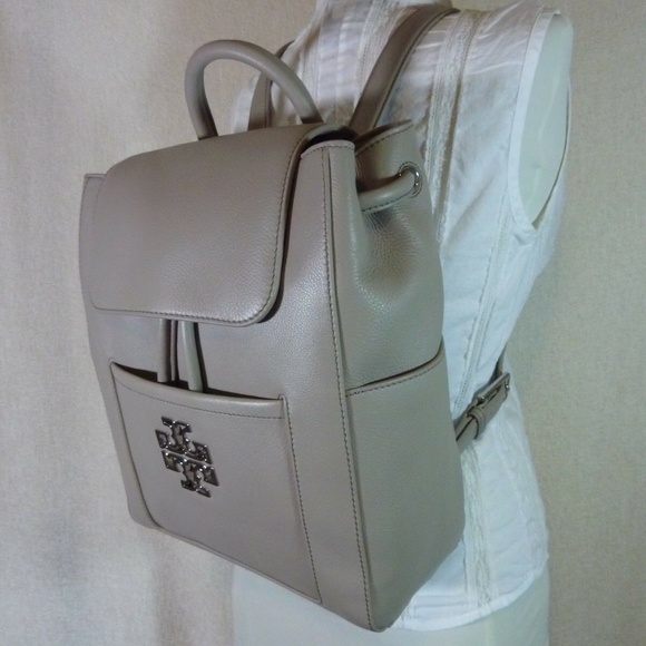 NEW Tory Burch Britten Gray Leather Medium Backpack main image 9